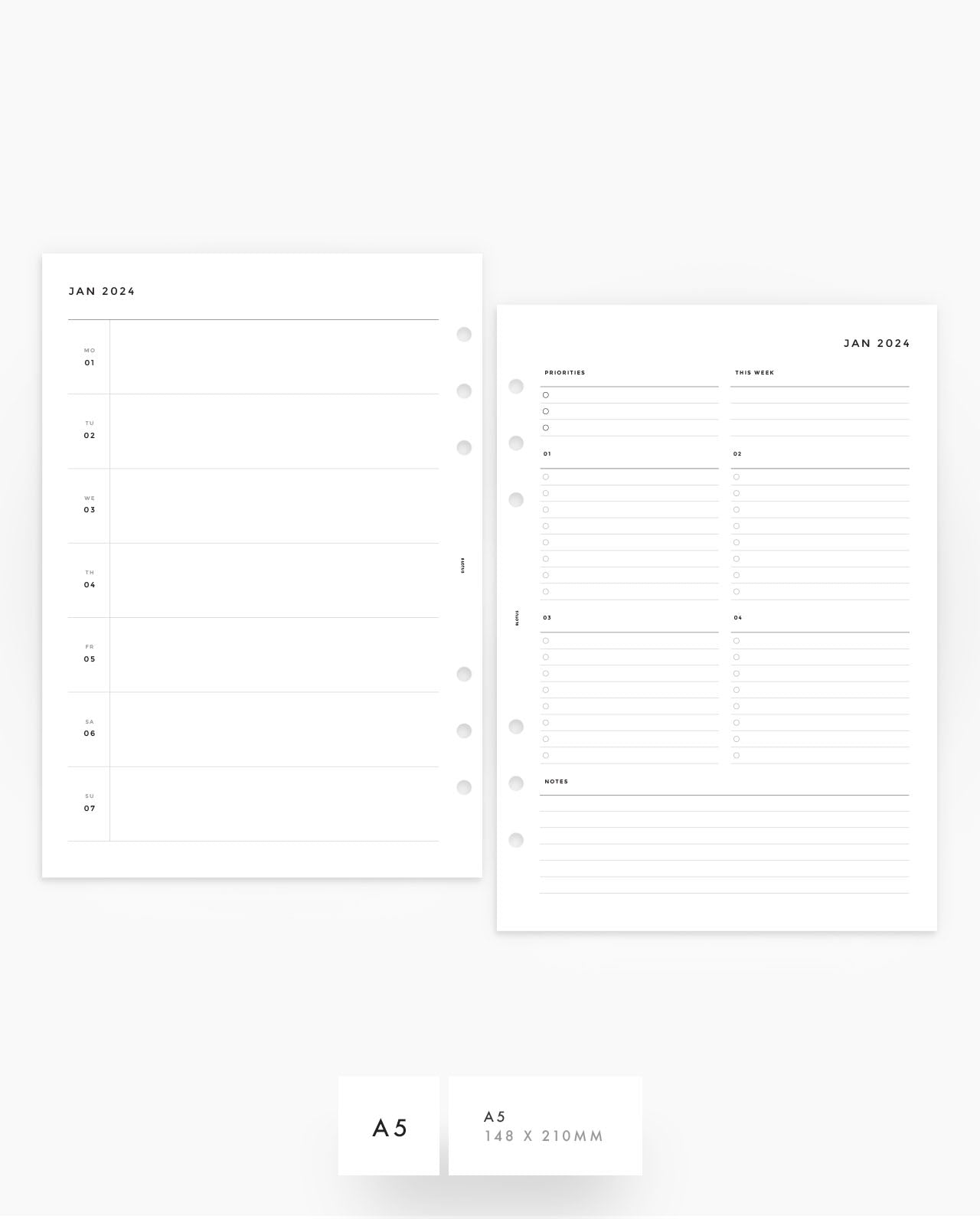 MN024 - 2024 Weekly Horizontal Custom Lists Planner Inserts- WO2P (PREORDER)