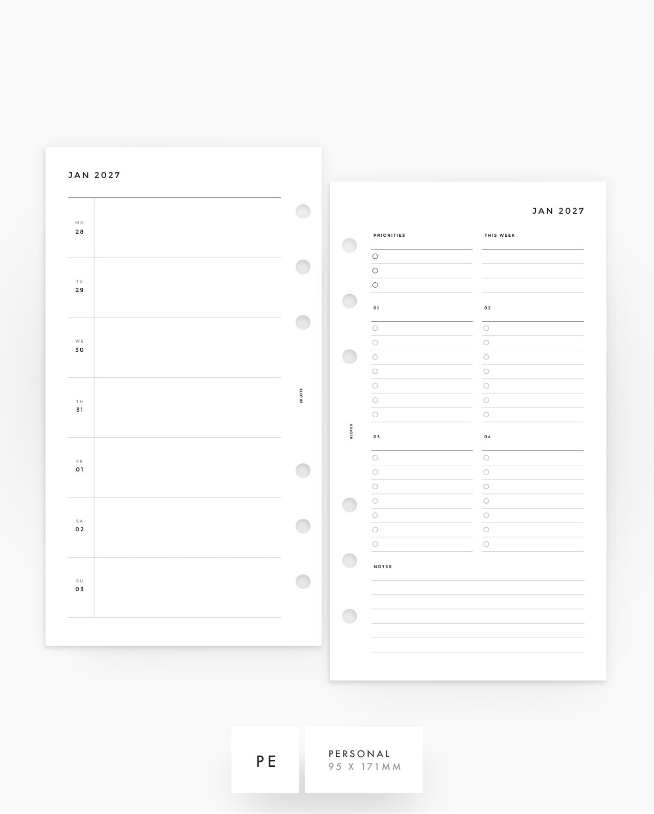 MN024 - 2027 Weekly Planner Inserts - Horizontal w/ Custom Lists  - WO2P - PREORDER