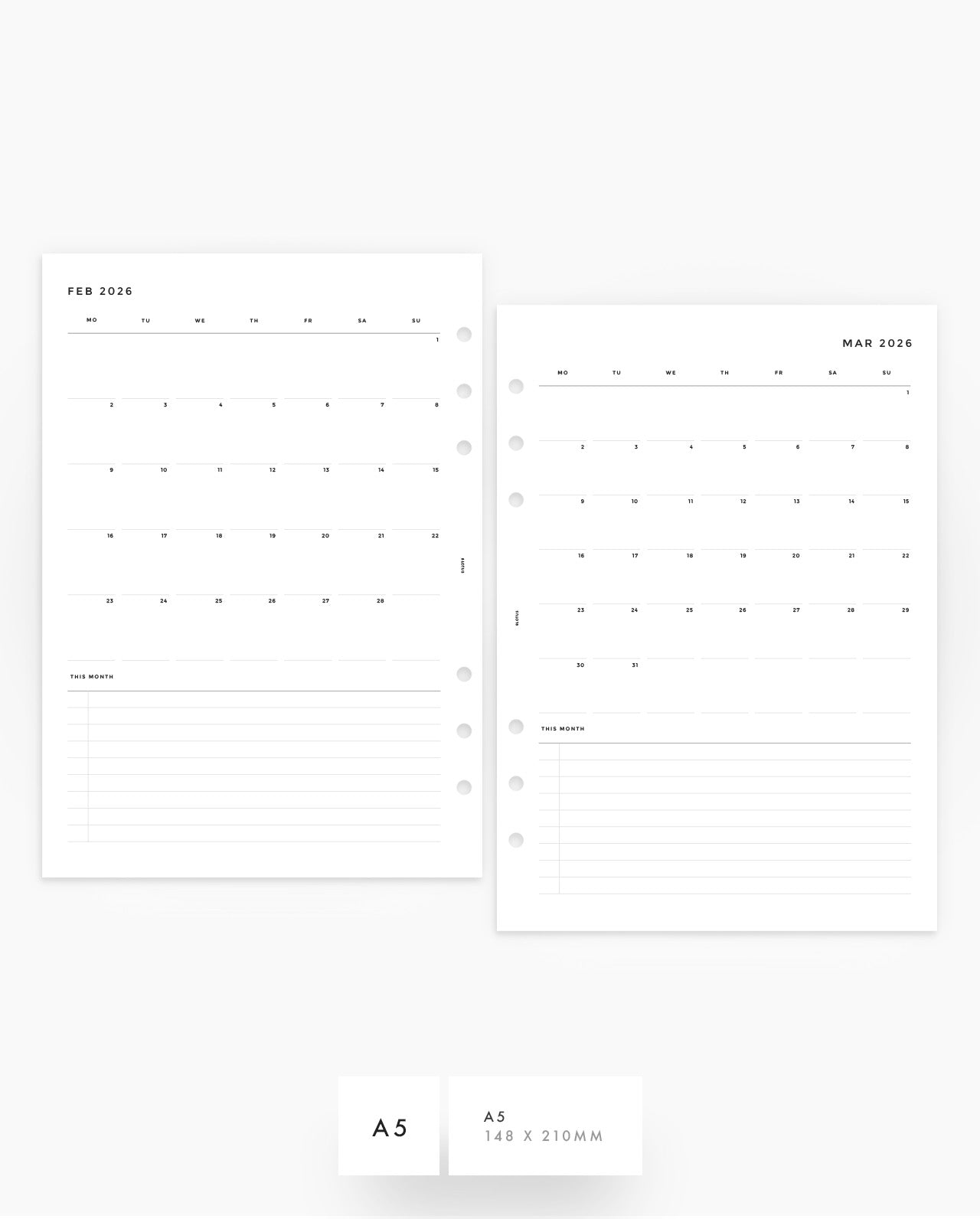 MN104 - 2026 Monthly Overview Planner Inserts - MO1P