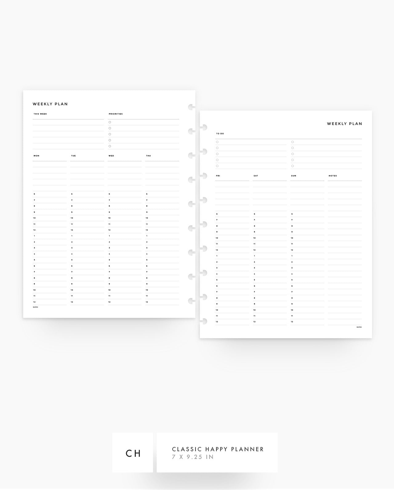 MN178 - Weekly Hourly Planner Inserts - SPECIAL ORDER