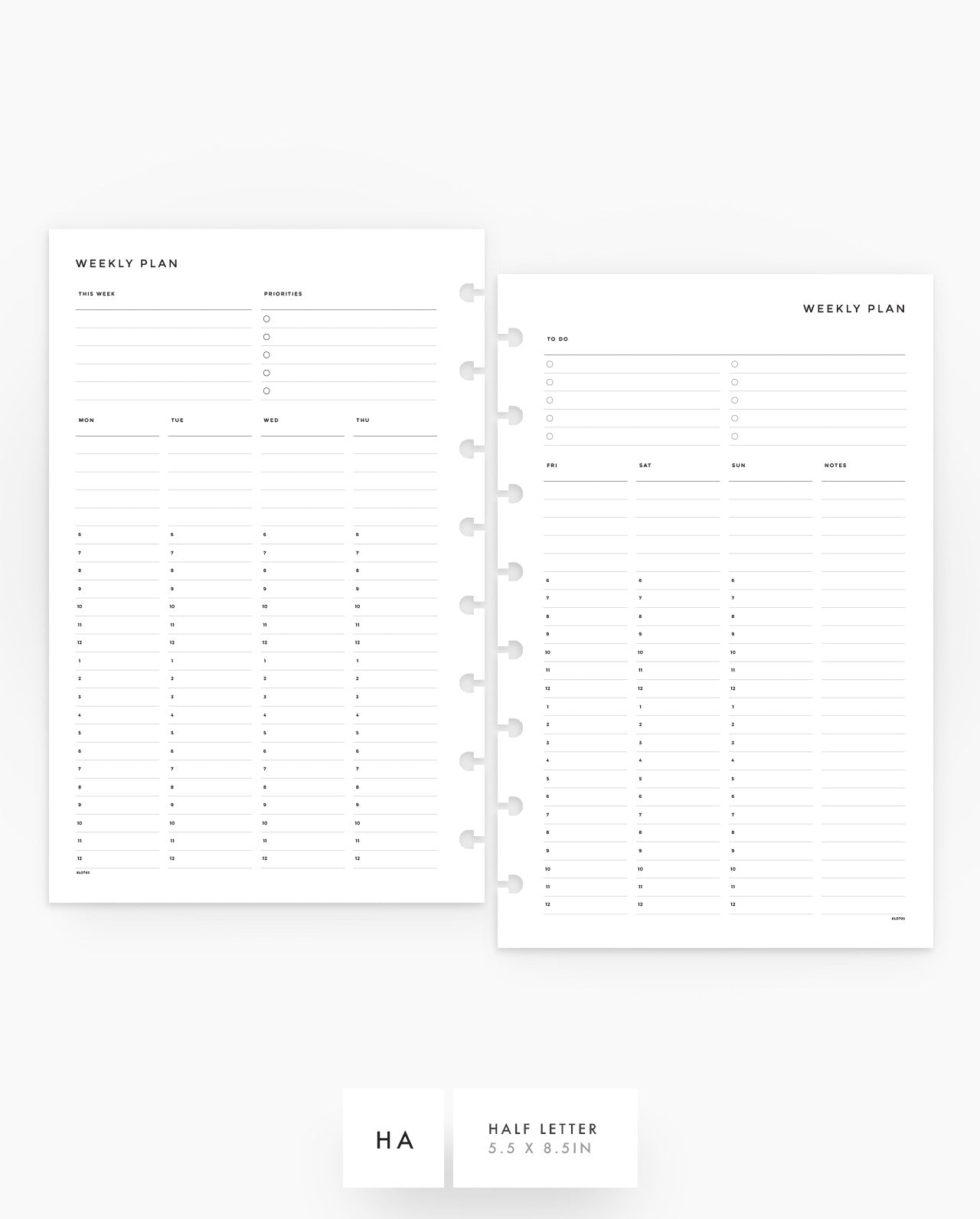 MN178 - Weekly Hourly Planner Inserts - SPECIAL ORDER