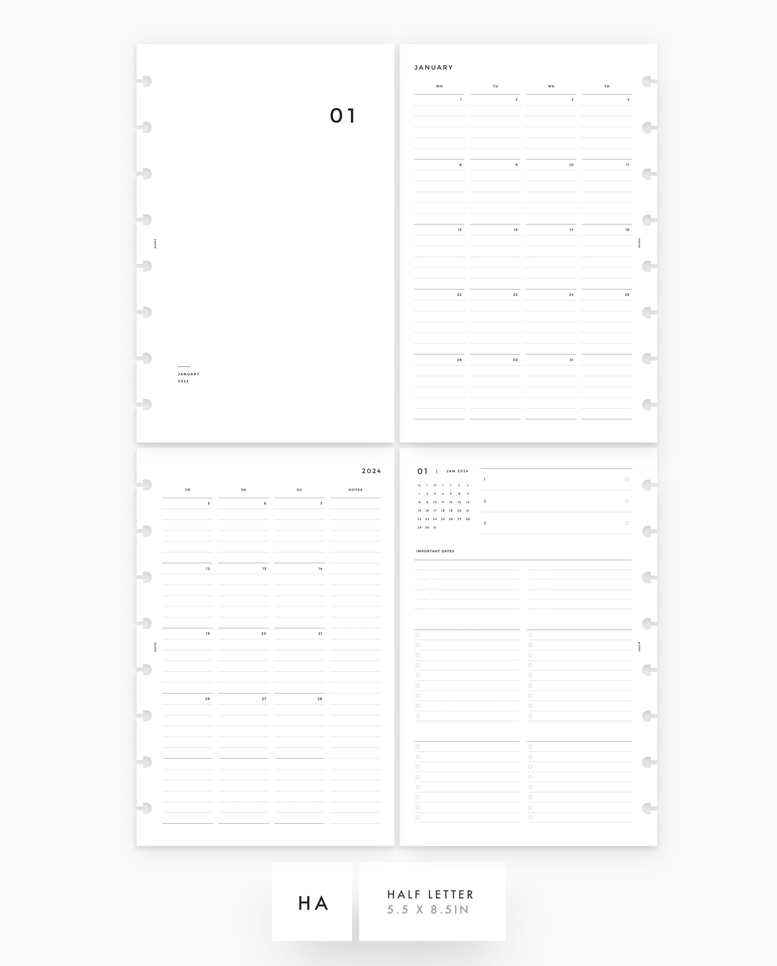 MN198 - 2024 MONTHLY CALENDAR & PLANNER - LINED - MO4P - Printable PDF