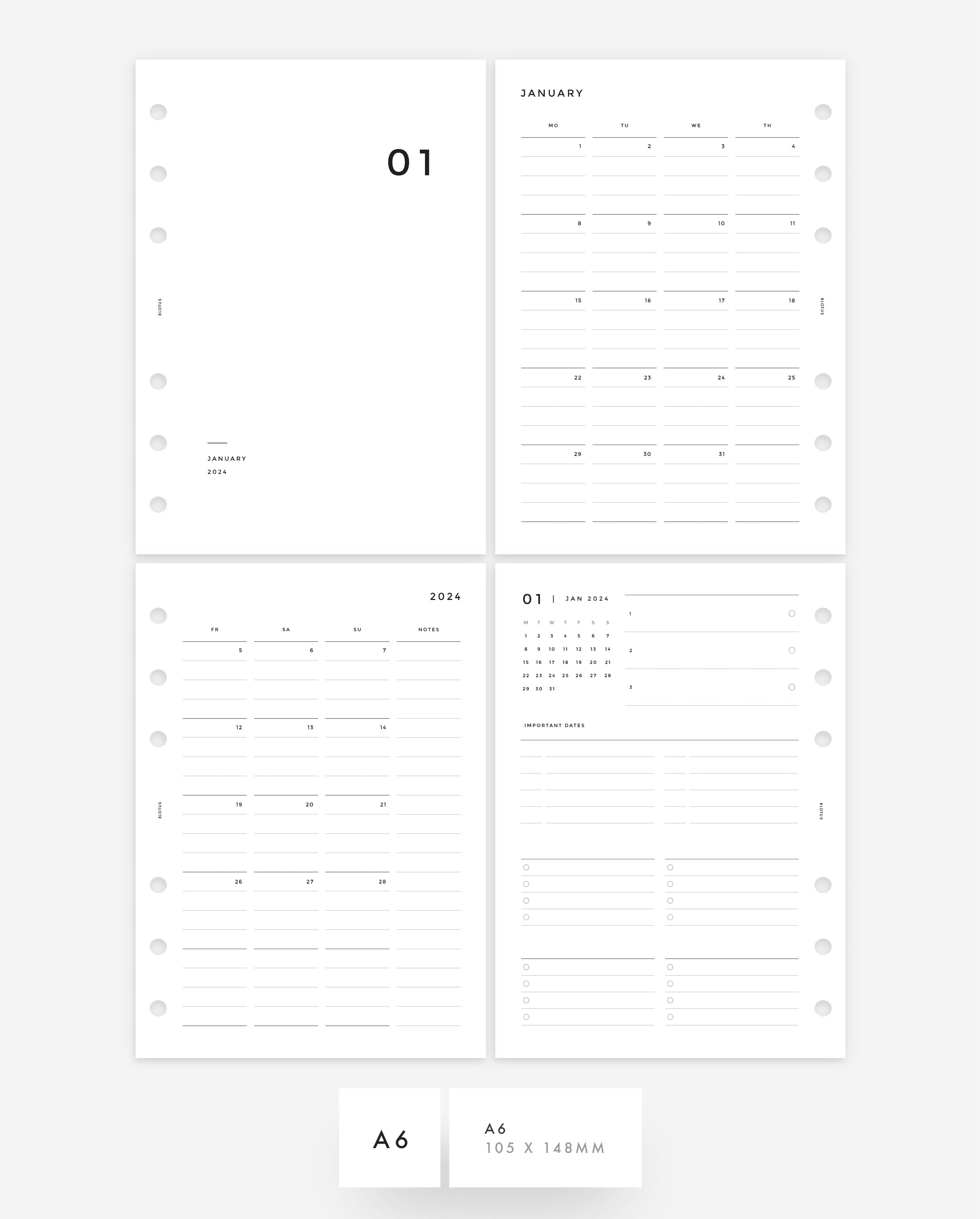 MN198 - 2024 MONTHLY CALENDAR & PLANNER - LINED - MO4P - Printable PDF