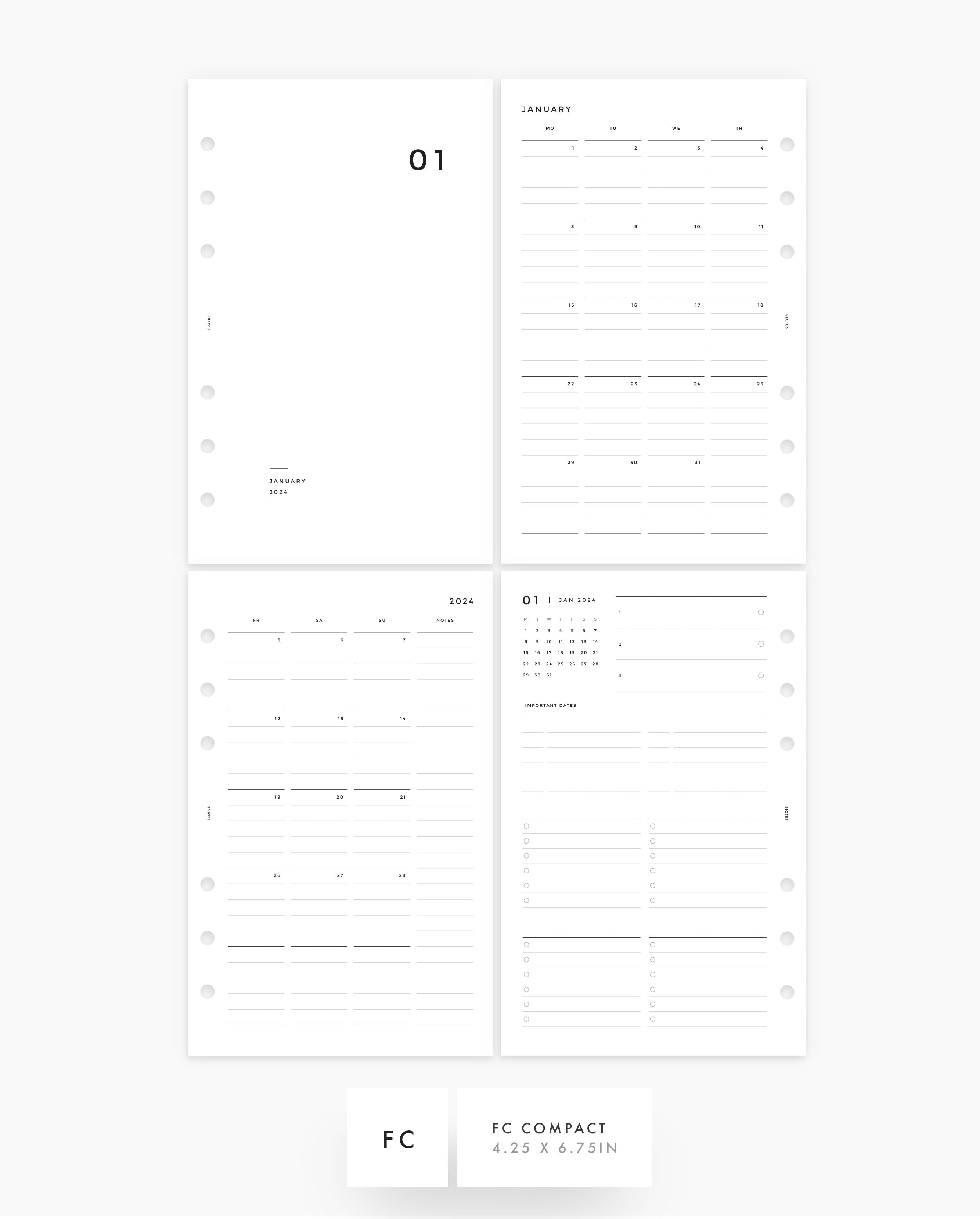 MN198 - 2024 MONTHLY CALENDAR & PLANNER - LINED - MO4P - Printable PDF