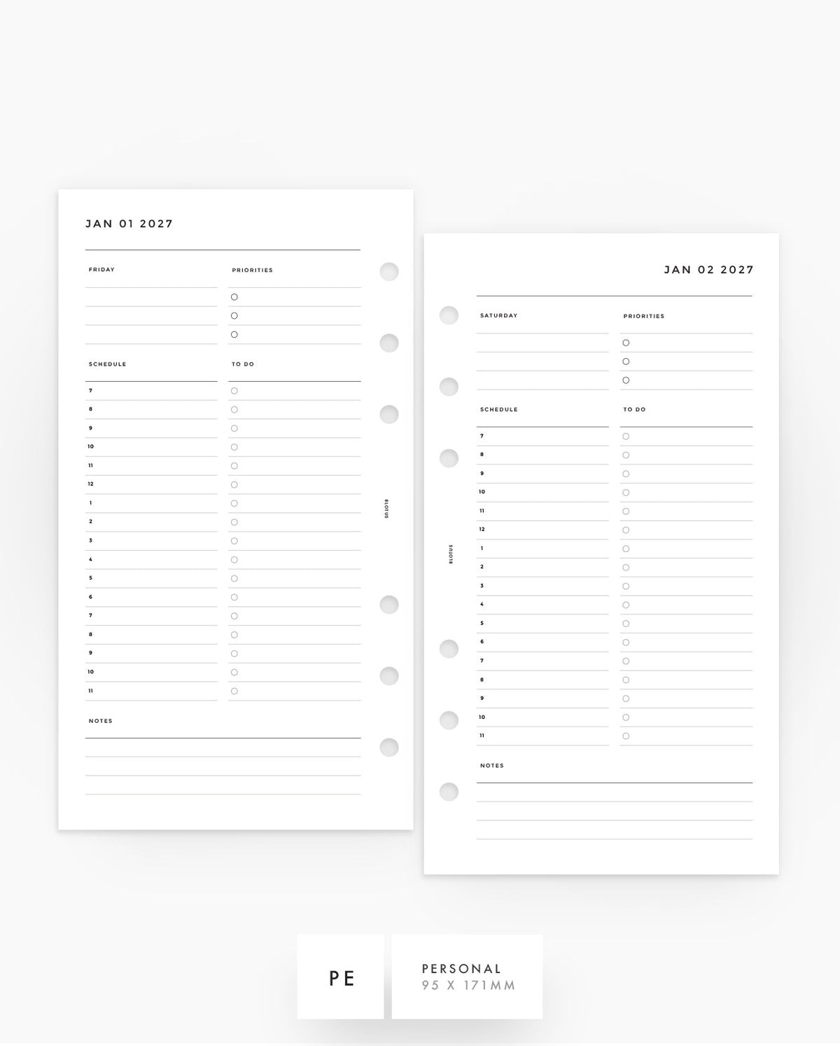 MN203 - 2027 Daily Planner Inserts - Hourly - DO1P - PREORDER