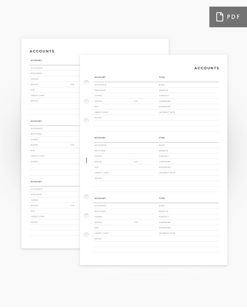 Bank Account Printable Planner Inserts - 8LOTUS