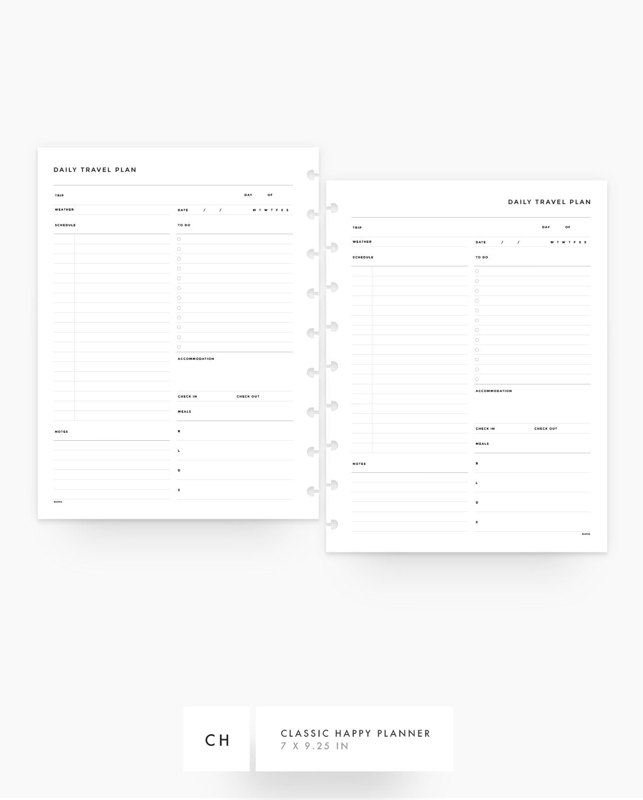MN087 - Daily Travel Planner Inserts - SPECIAL ORDER