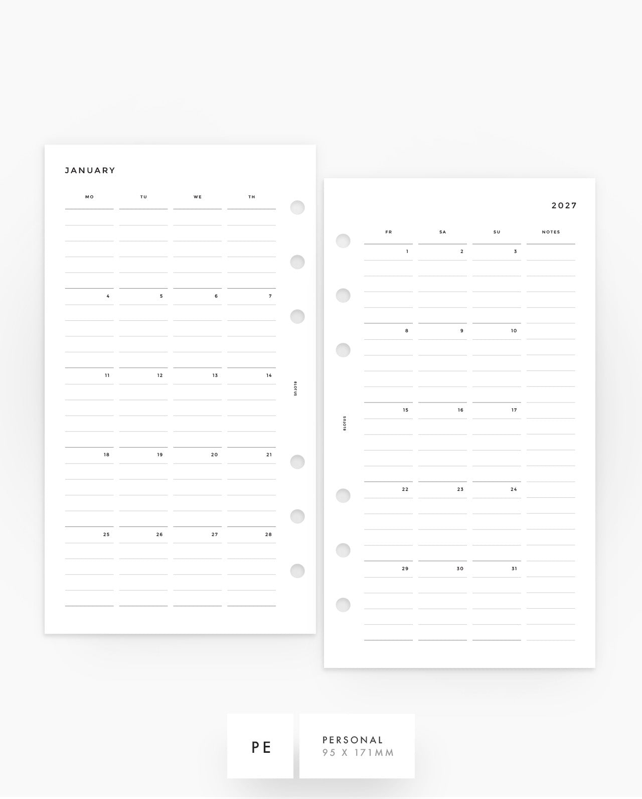 MN198 - 2027 Monthly Lined Planner Inserts - MO4P - PREORDER