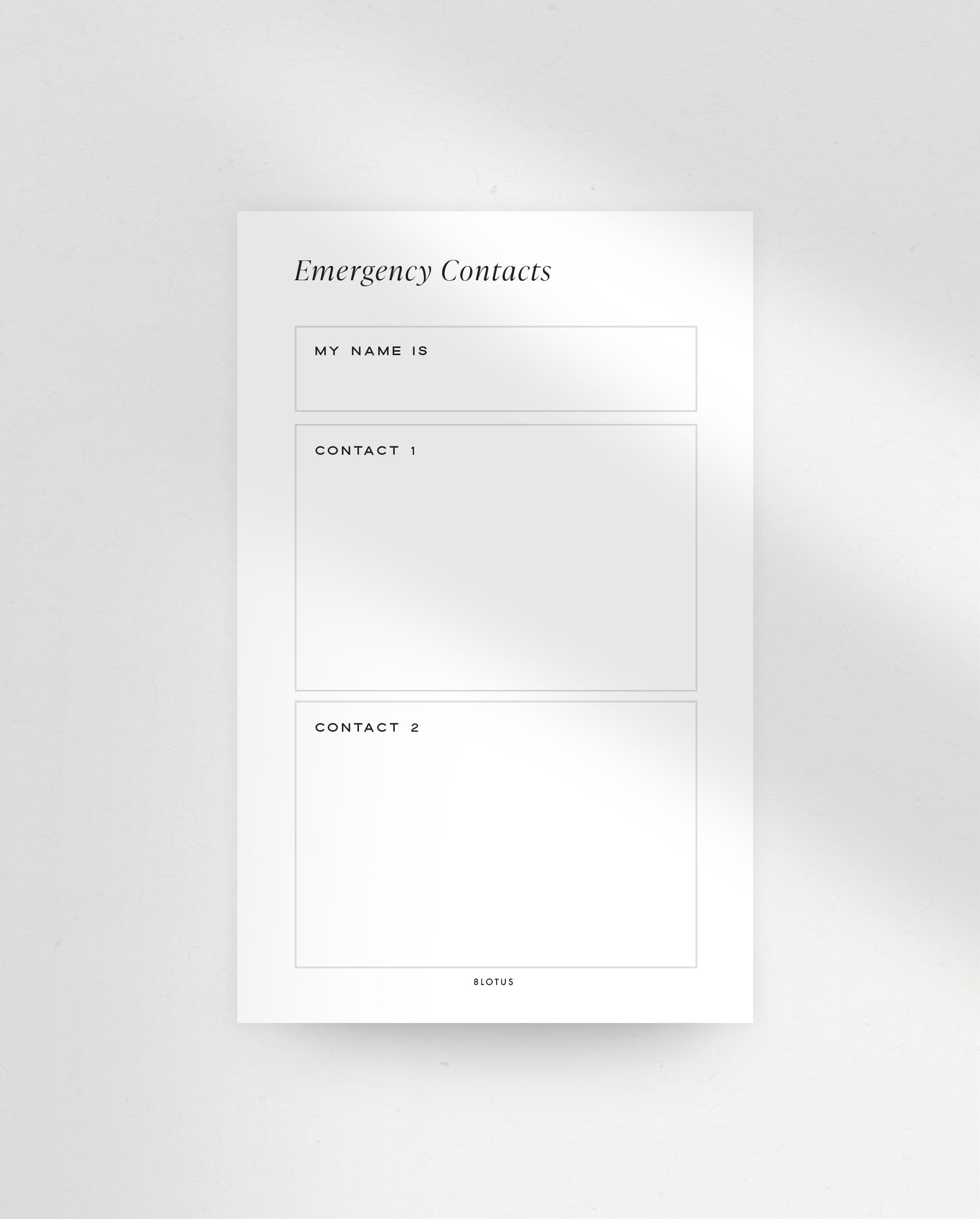 VC010 - Emergency Contacts - Vertical Planner Card