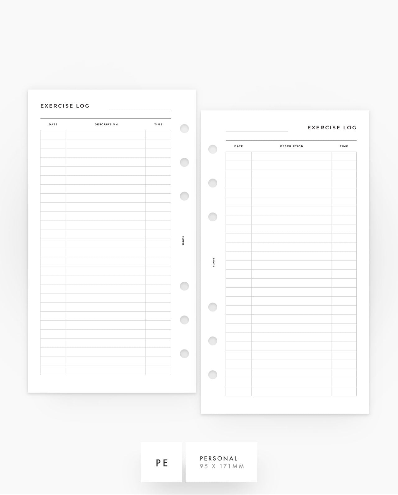 MN223 - Exercise Log - Planner Inserts - SPECIAL ORDER