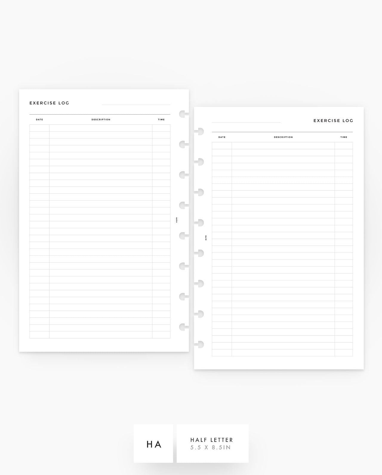 MN223 - Exercise Log - Planner Inserts - SPECIAL ORDER