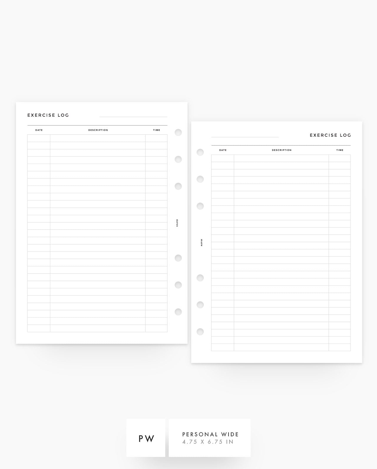 MN223 - Exercise Log - Planner Inserts - SPECIAL ORDER