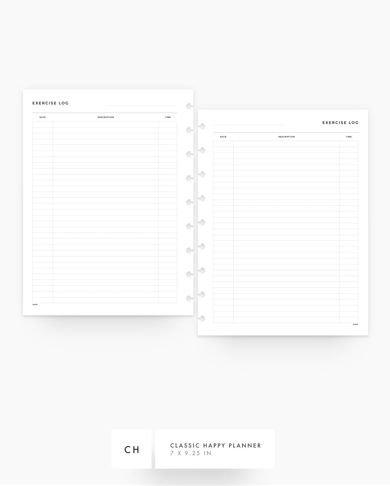 MN223 - Exercise Log - Planner Inserts - SPECIAL ORDER