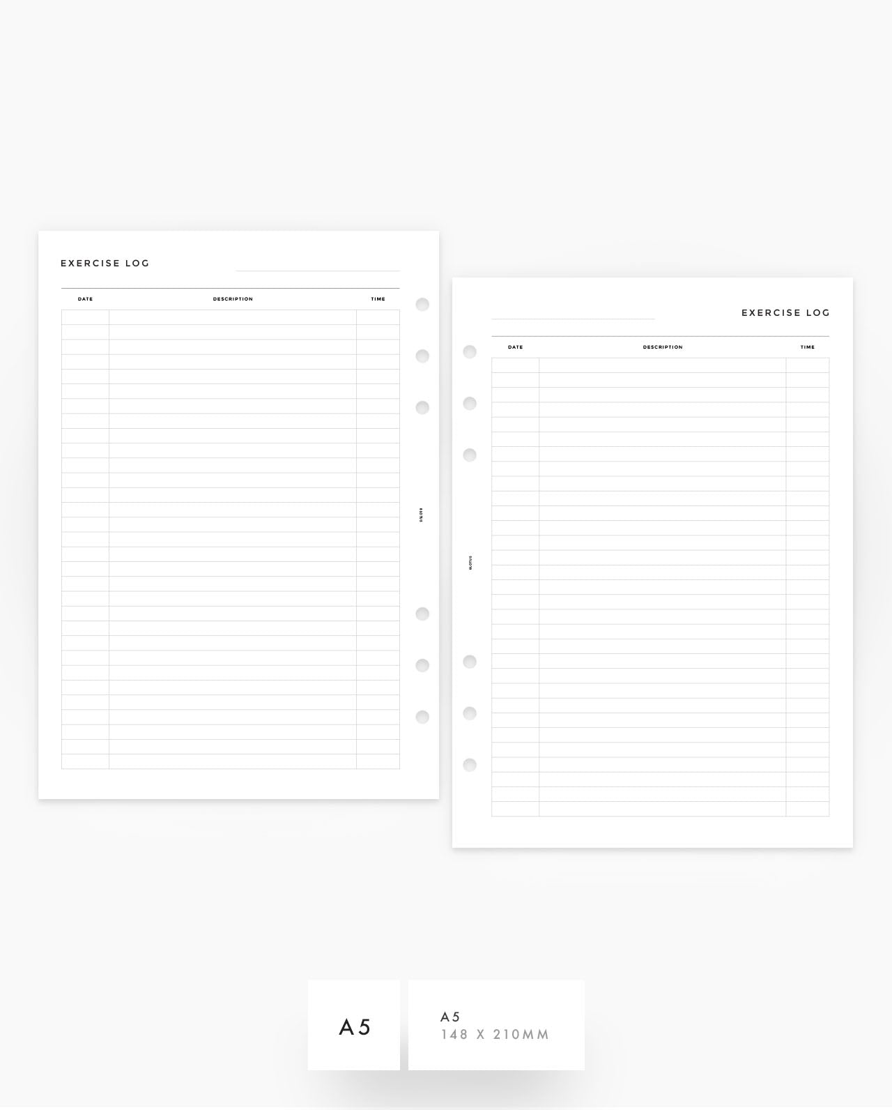 MN223 - Exercise Log - Printable Planner Inserts PDF