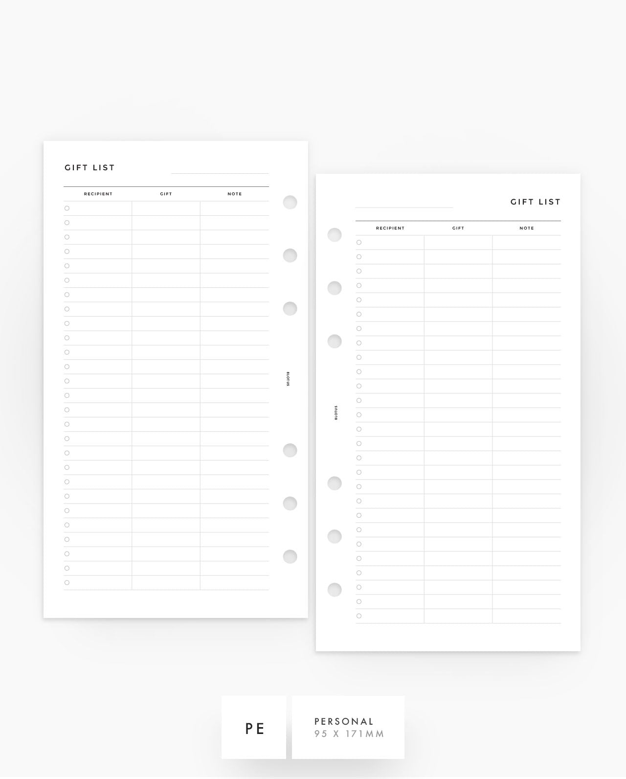 MN207 - Gift List Planner Insert