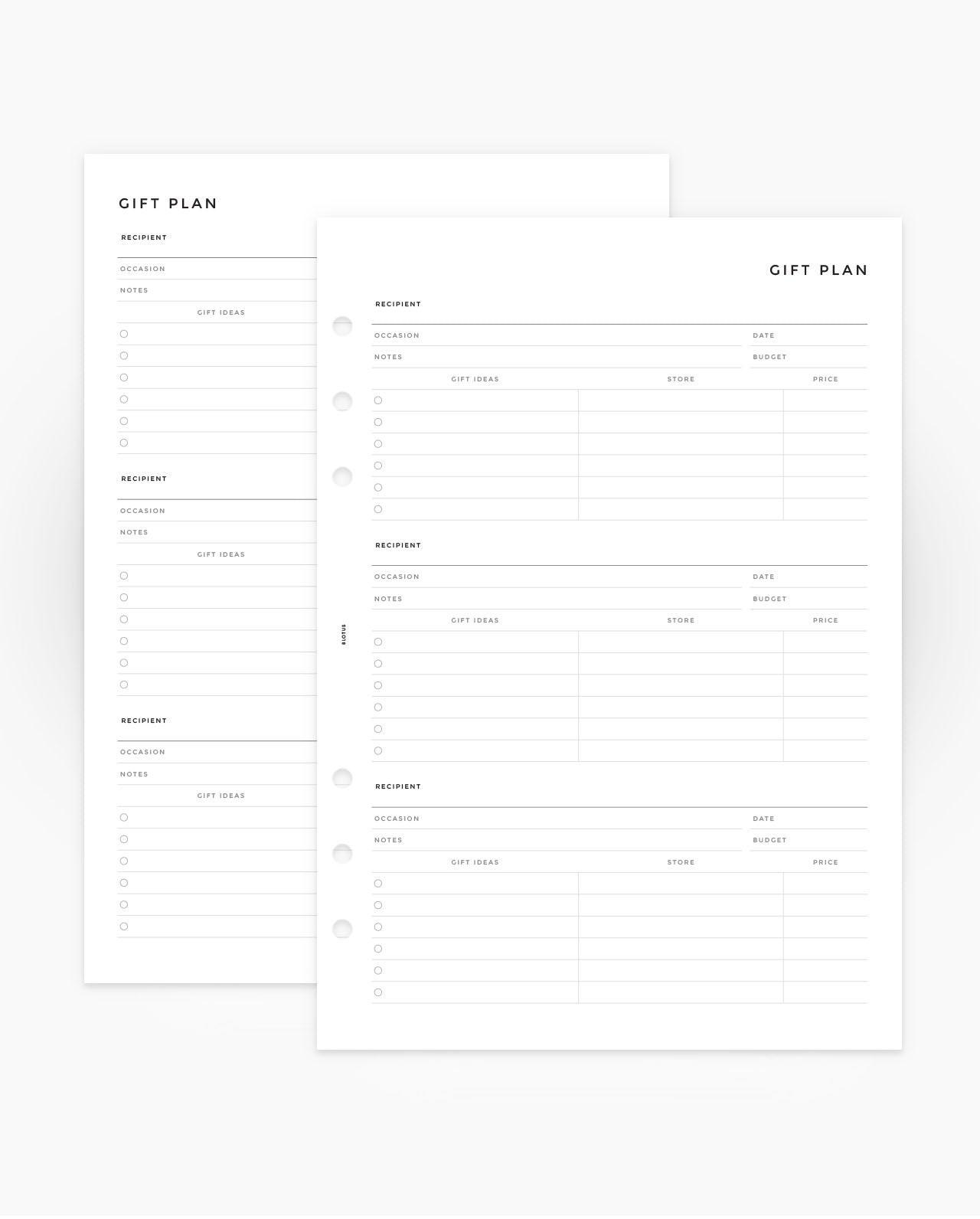 MN208 - Gift Plan - Planner Inserts - SPECIAL ORDER