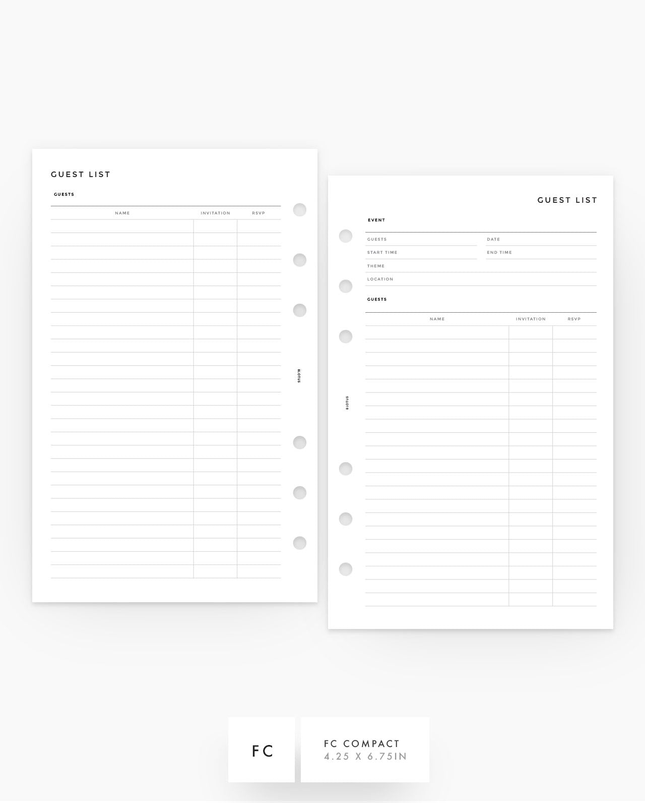 MN170 - Guest List Planner Inserts - SPECIAL ORDER