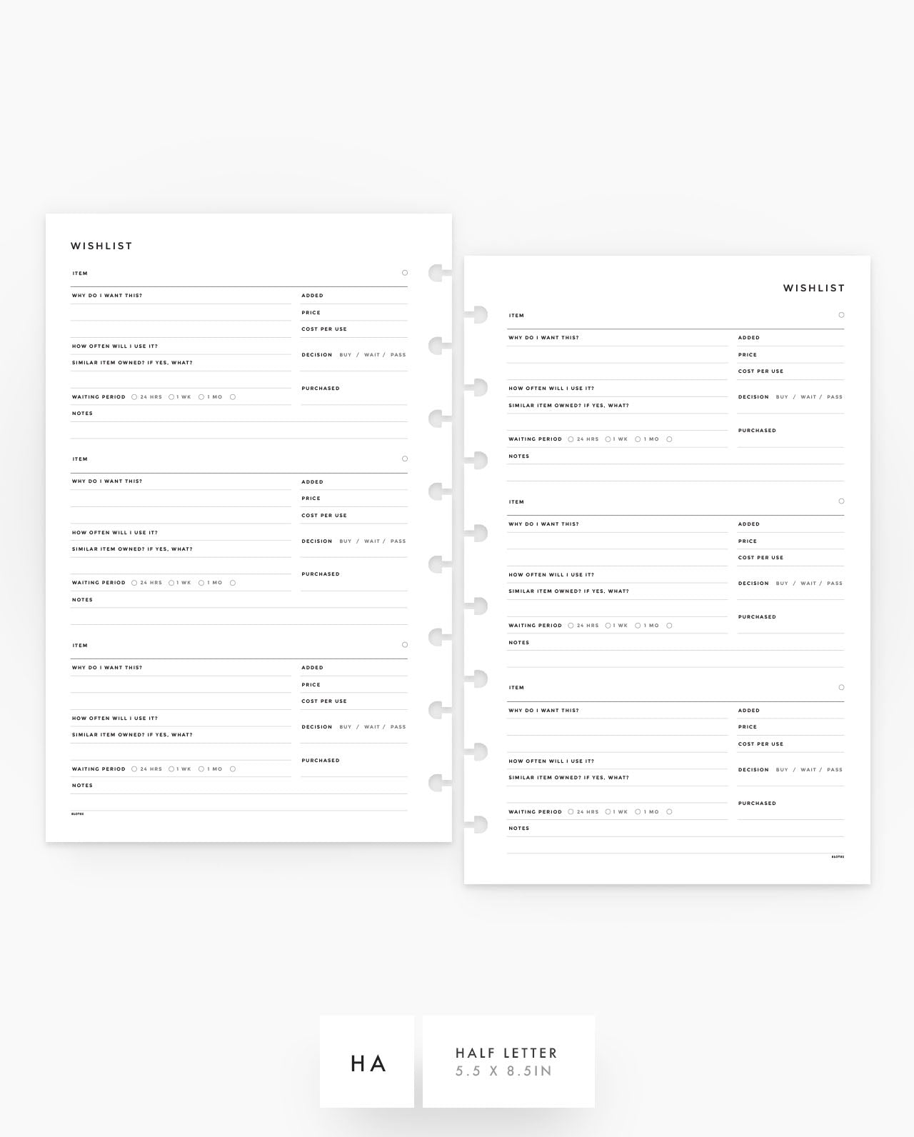 MN165 - Intentional Wishlist Planner Inserts - SPECIAL ORDER