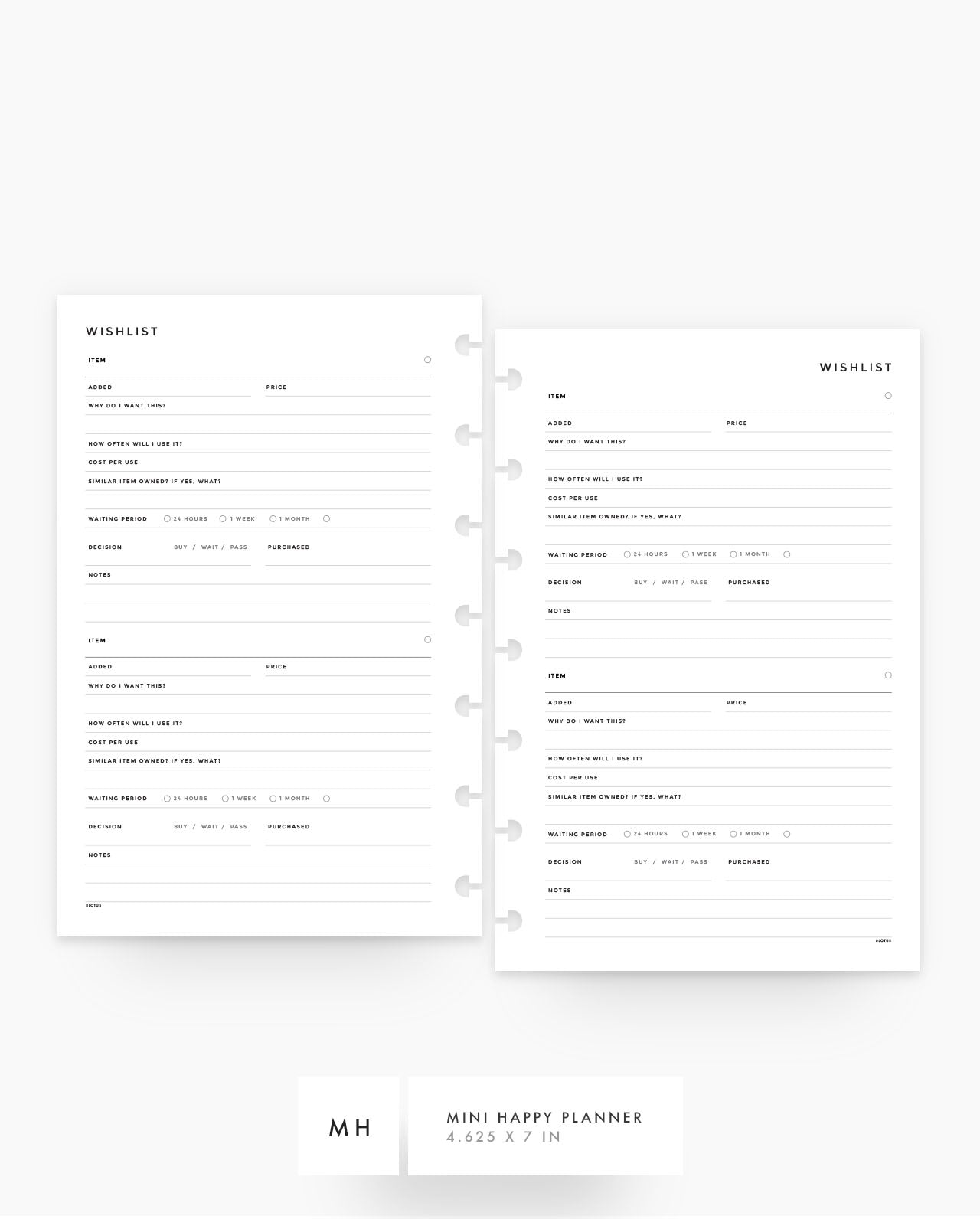 MN165 - Intentional Wishlist Planner Inserts - SPECIAL ORDER