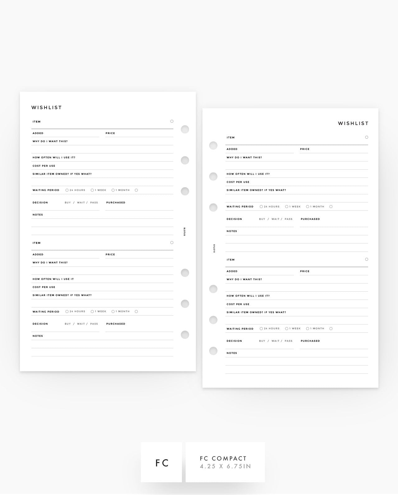 MN165 - Intentional Wishlist Planner Inserts - SPECIAL ORDER