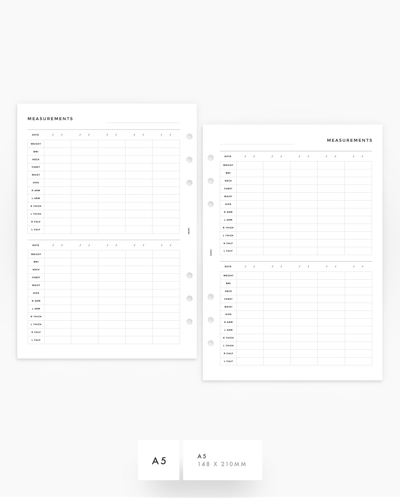 MN212 - Measurement Tracker Planner Inserts - SPECIAL ORDER