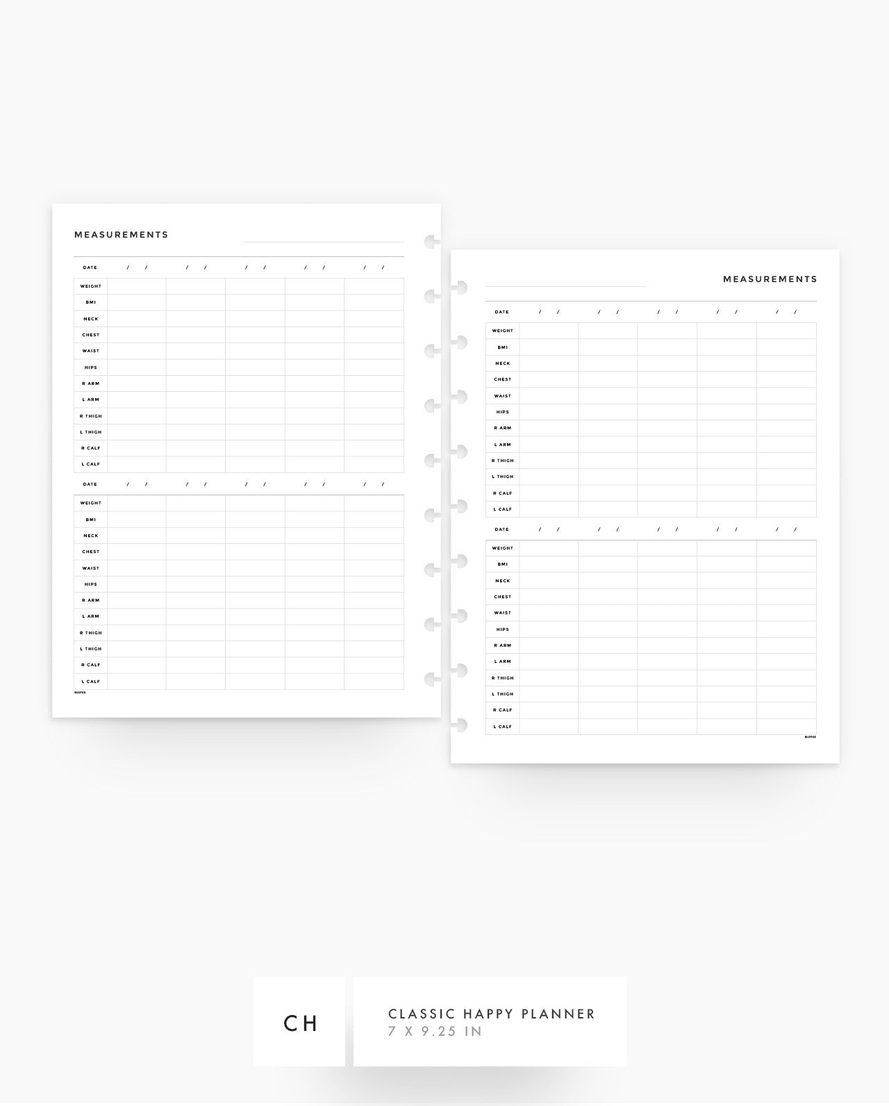 MN212 - Measurement Tracker Planner Inserts - SPECIAL ORDER