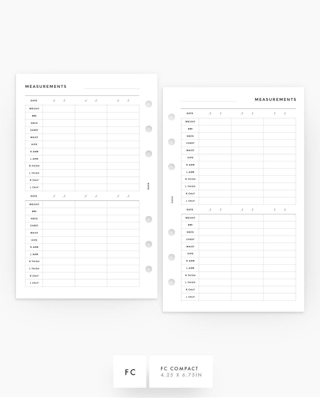 MN212 - Measurement Tracker Planner Inserts - SPECIAL ORDER