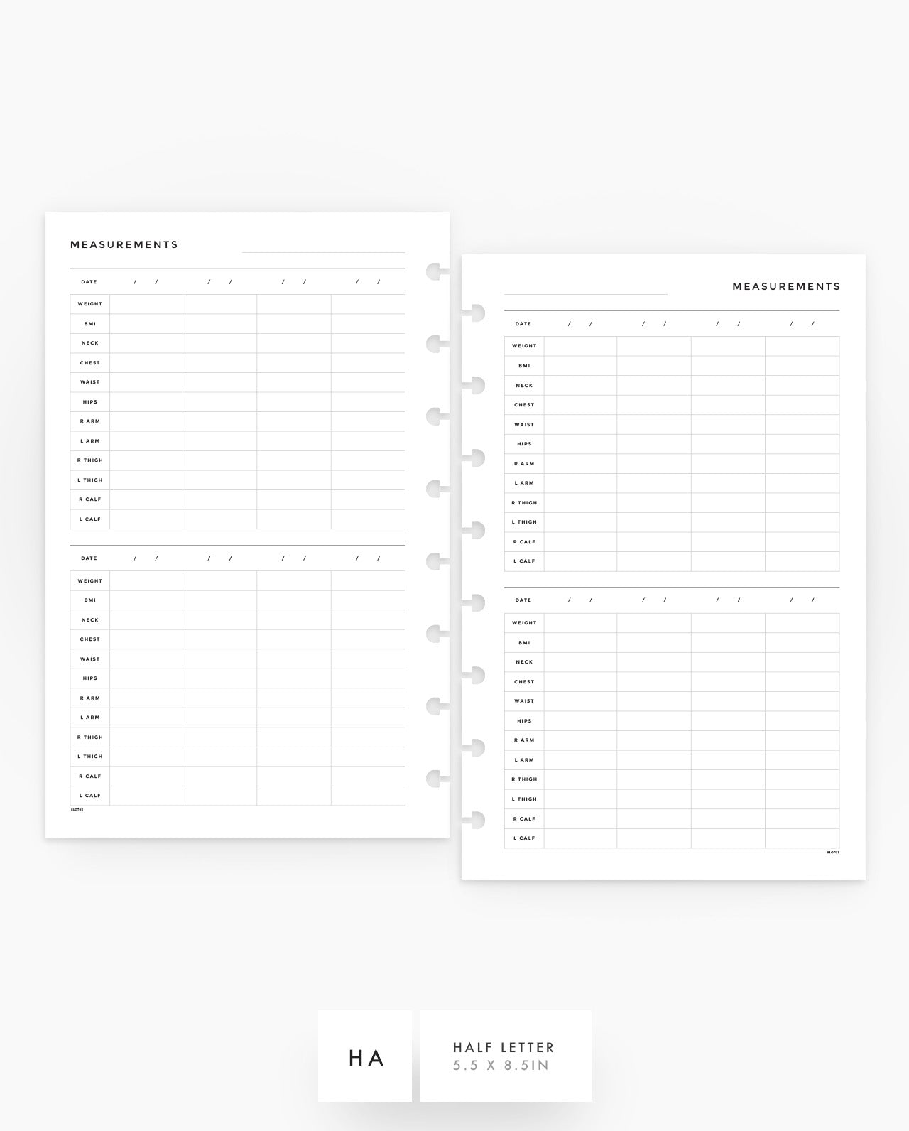 MN212 - Measurement Tracker Planner Inserts - SPECIAL ORDER