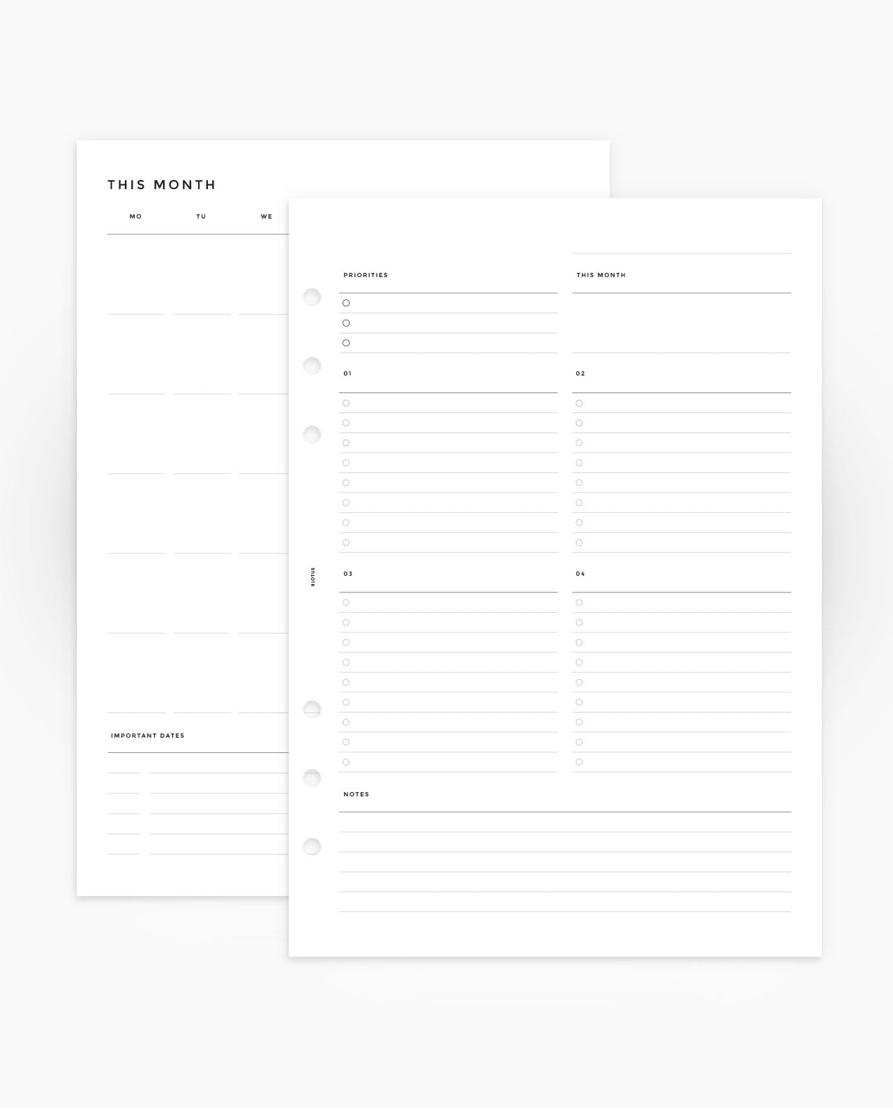 MN122 - Monthly Planner MO2P Spread - Printable PDF