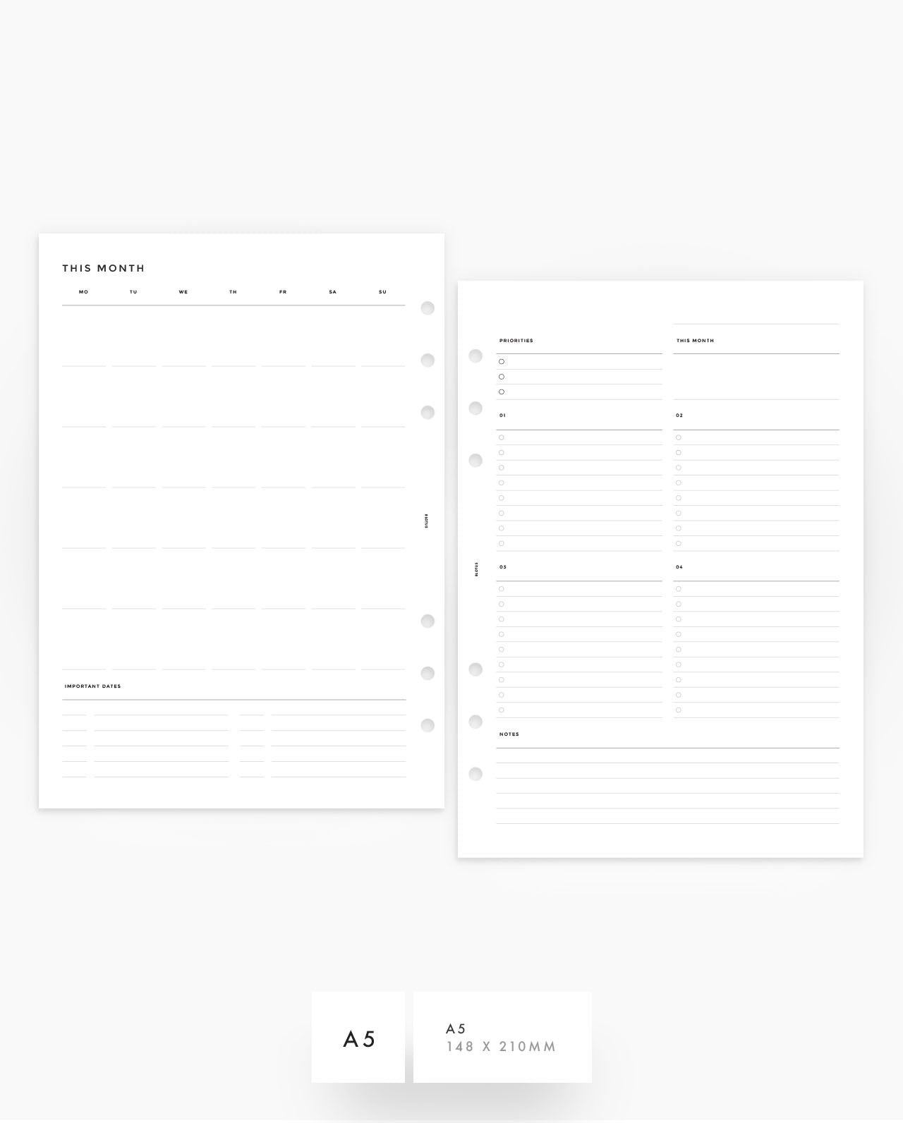 MN122 - Monthly Planner MO2P Spread - Printable PDF