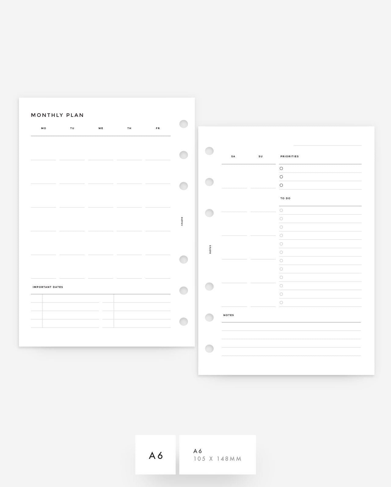 MN196 - Monthly Planner MO2P Spread - Printable PDF