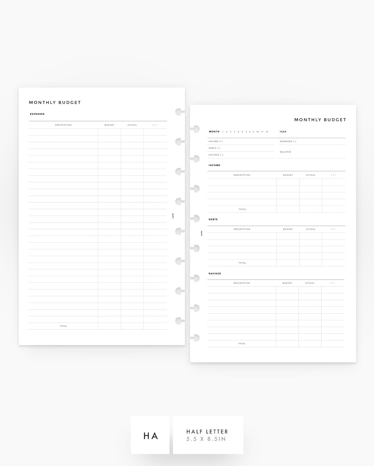 MN232 - Monthly Budget Planner Inserts - Printable PDF