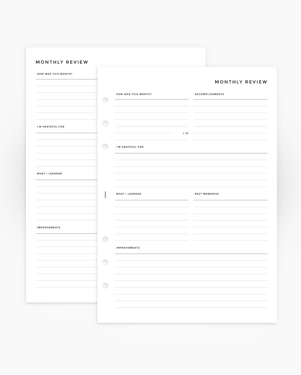 MN199 Monthly Review Planner Inserts PDF