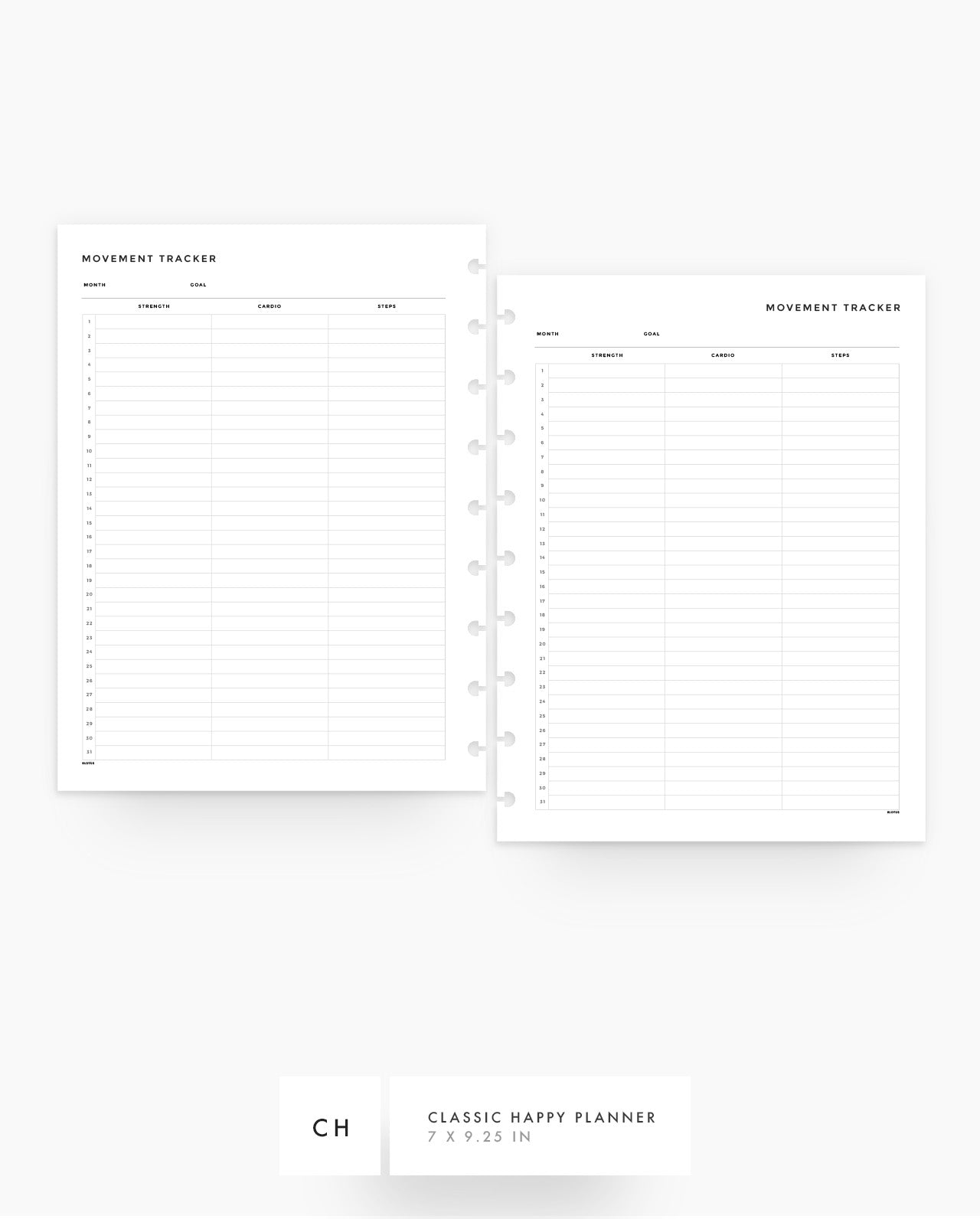 MN237 - Movement Tracker - Planner Inserts - SPECIAL ORDER