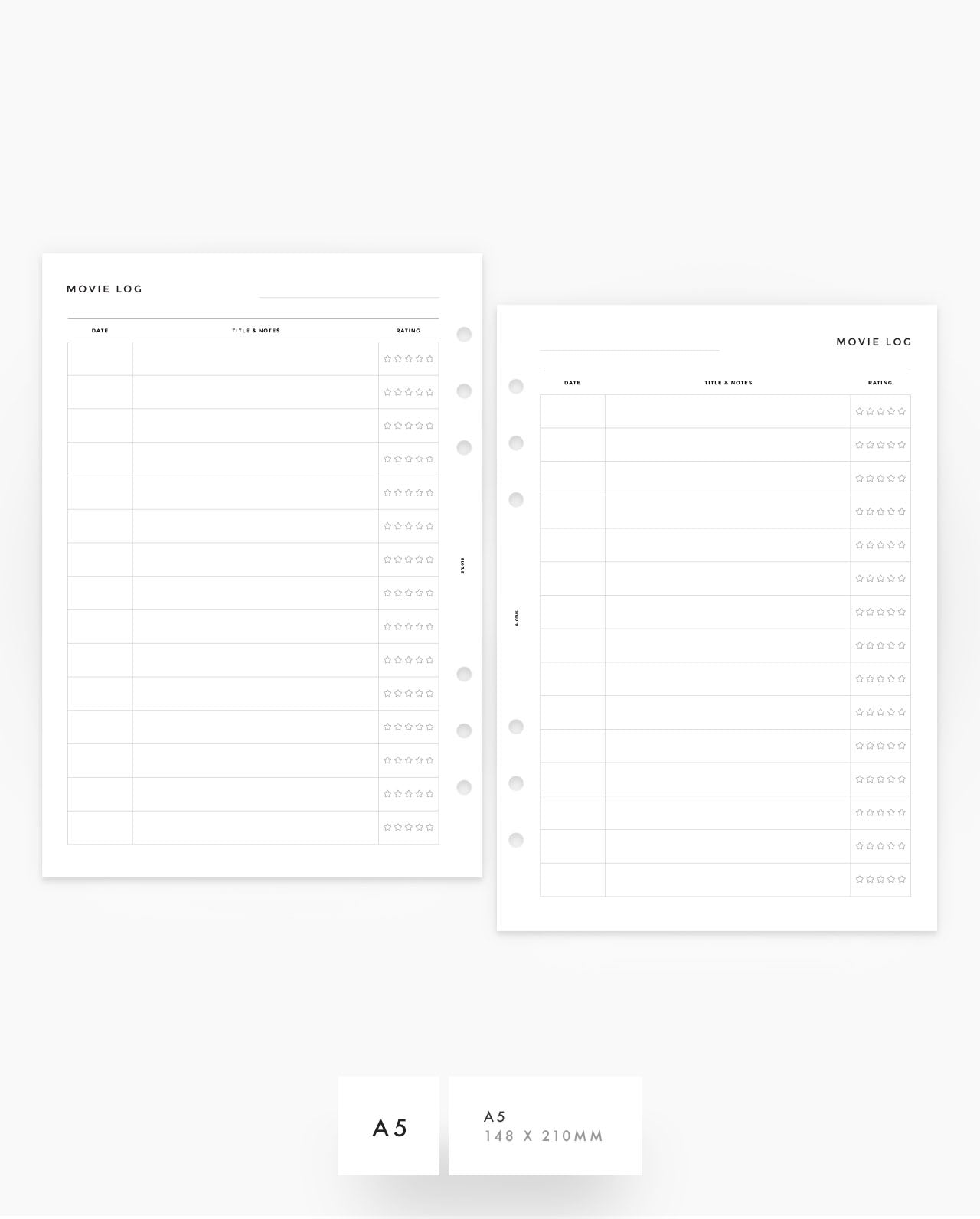 MN058 - Movie Log - Printable Planner Inserts PDF