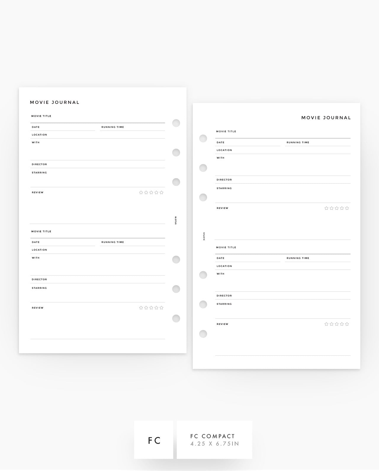 MN285 - Movie Journal Planner Inserts - SPECIAL ORDER