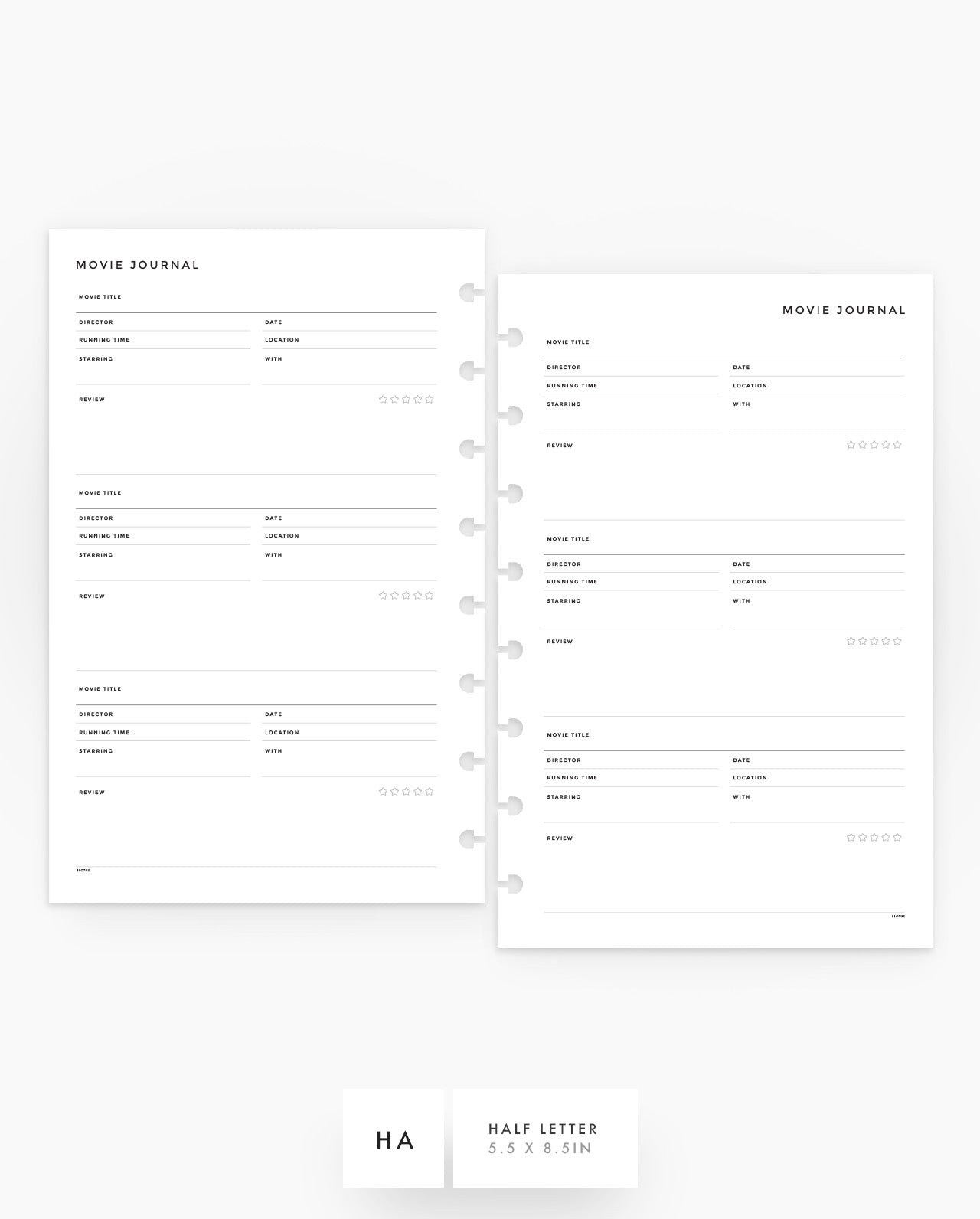 MN285 - Movie Journal Planner Inserts - SPECIAL ORDER