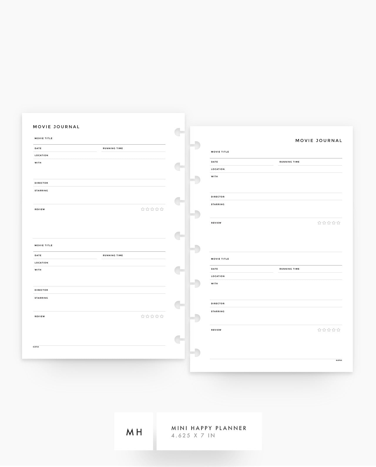 MN285 - Movie Journal Planner Inserts - SPECIAL ORDER