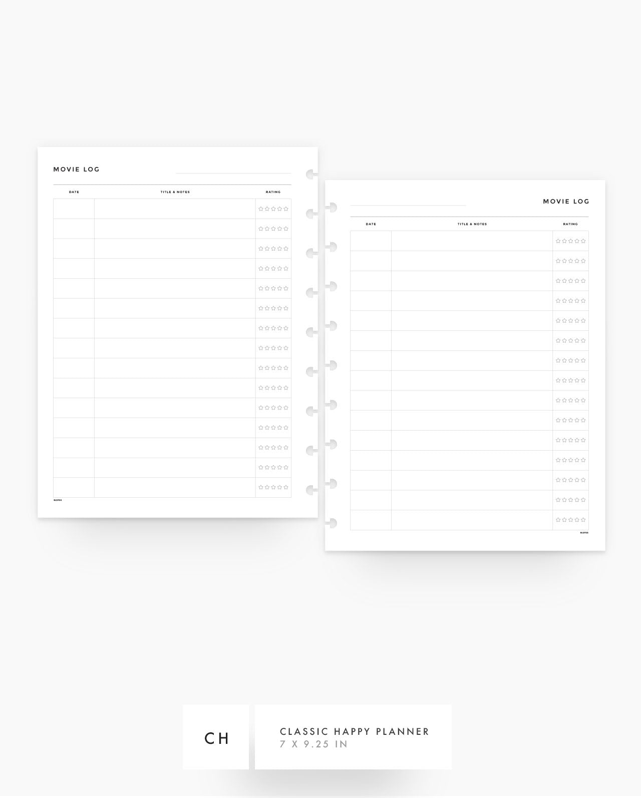 MN058 - Movie Log - Planner Inserts - SPECIAL ORDER