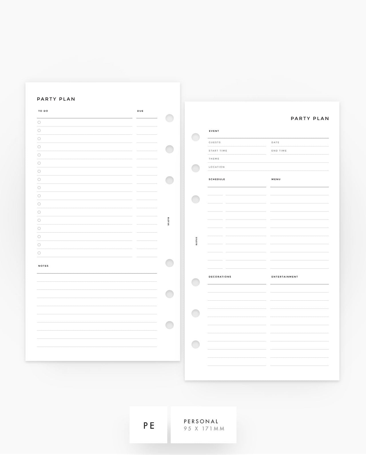 MN169 - Party Plan Planner Inserts - SPECIAL ORDER