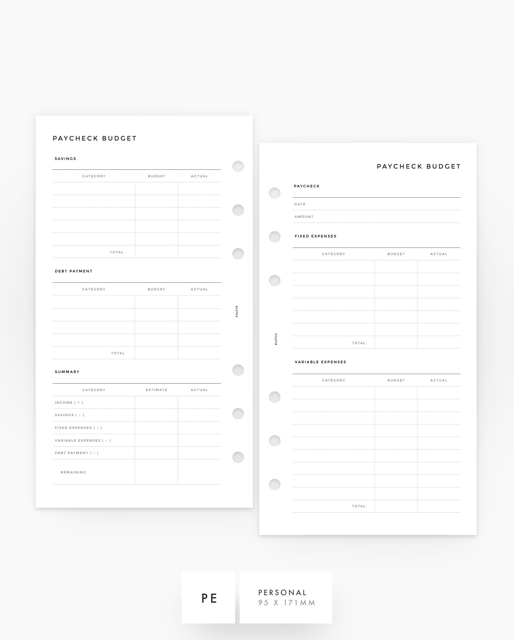 MN230 - Paycheck Budget Planner Inserts - Printable PDF