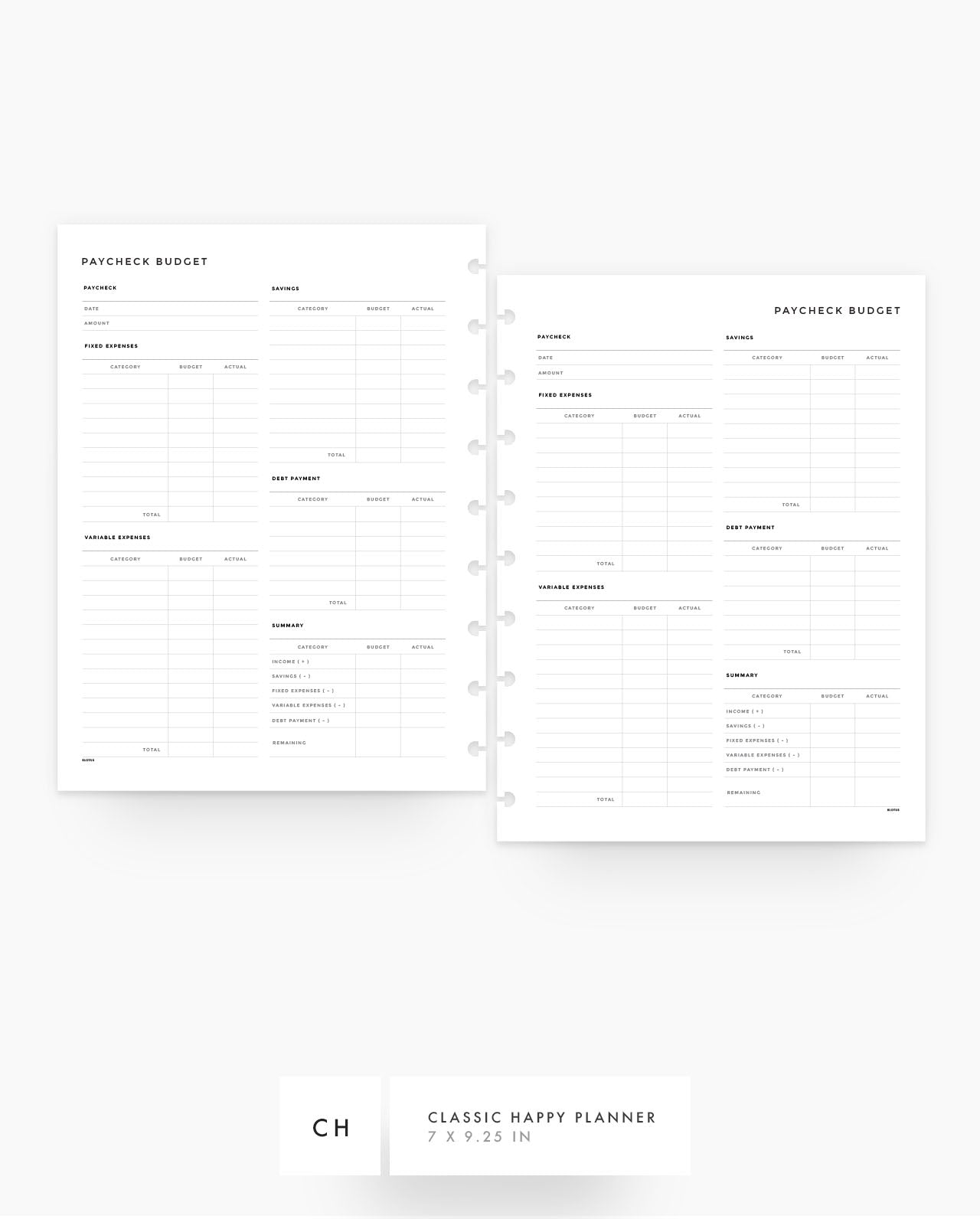 MN230 - Paycheck Budget - Planner Inserts