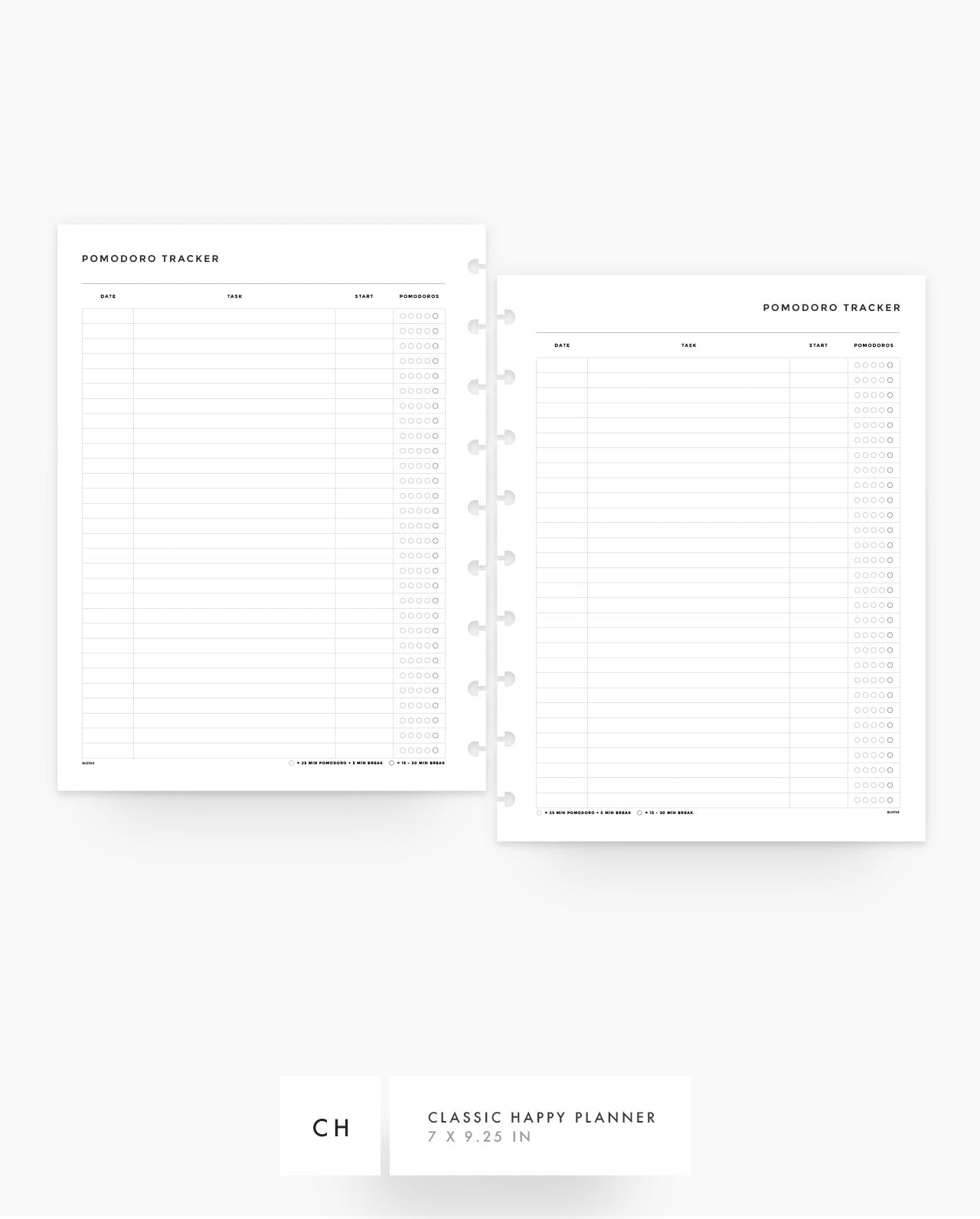 MN160 - Pomodoro Tracker Planner Inserts - SPECIAL ORDER