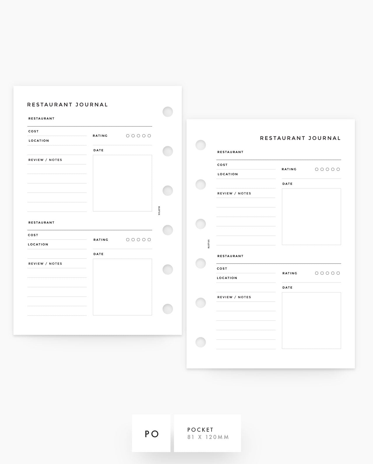 MN260 - Restaurant Journal - Printable Planner Inserts PDF