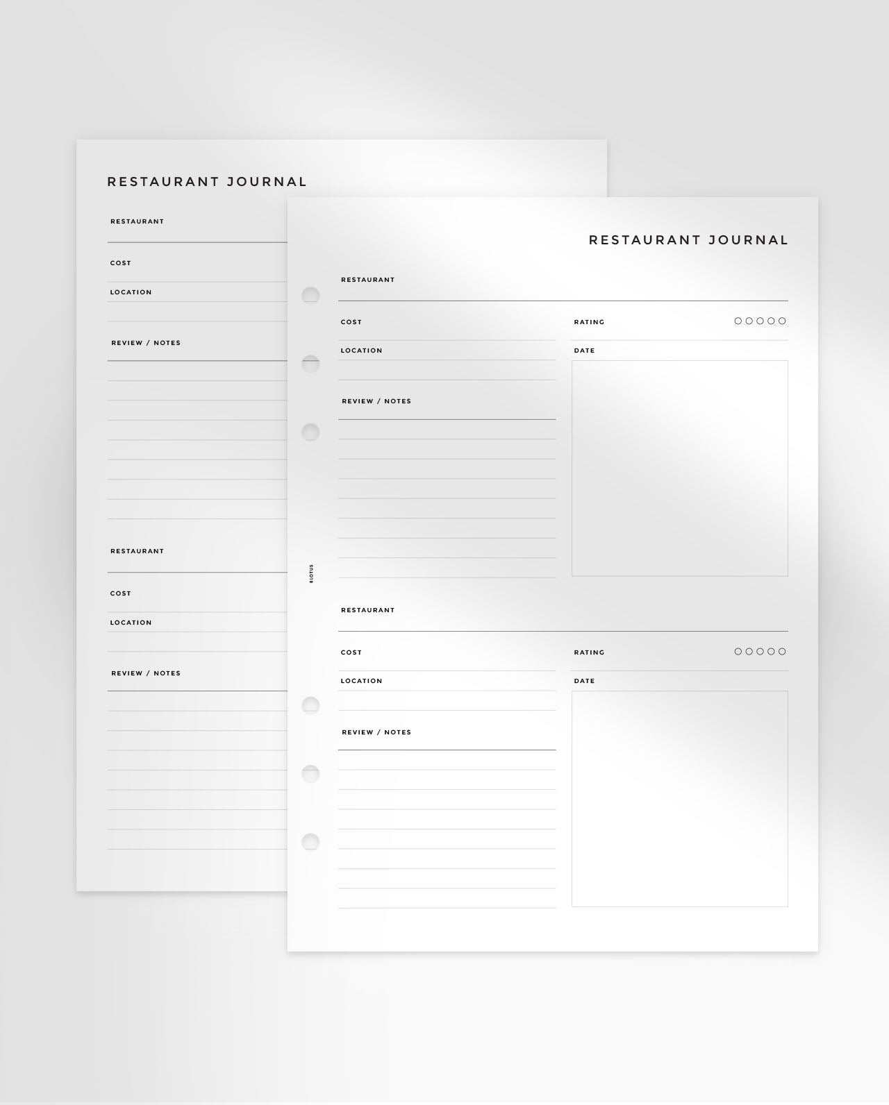 MN260 - Restaurant Journal - Printable Planner Inserts PDF