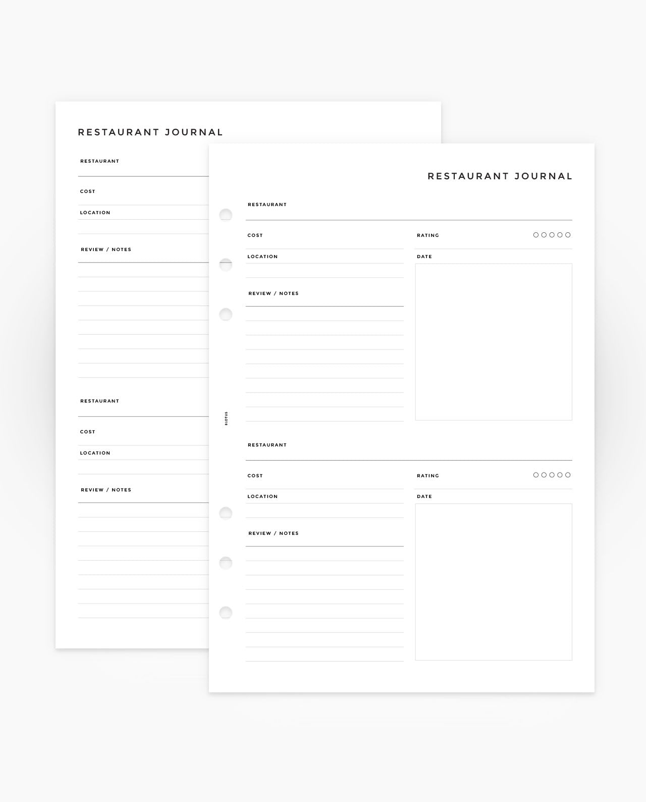 MN260 - Restaurant Journal - Planner Inserts (Special Order)