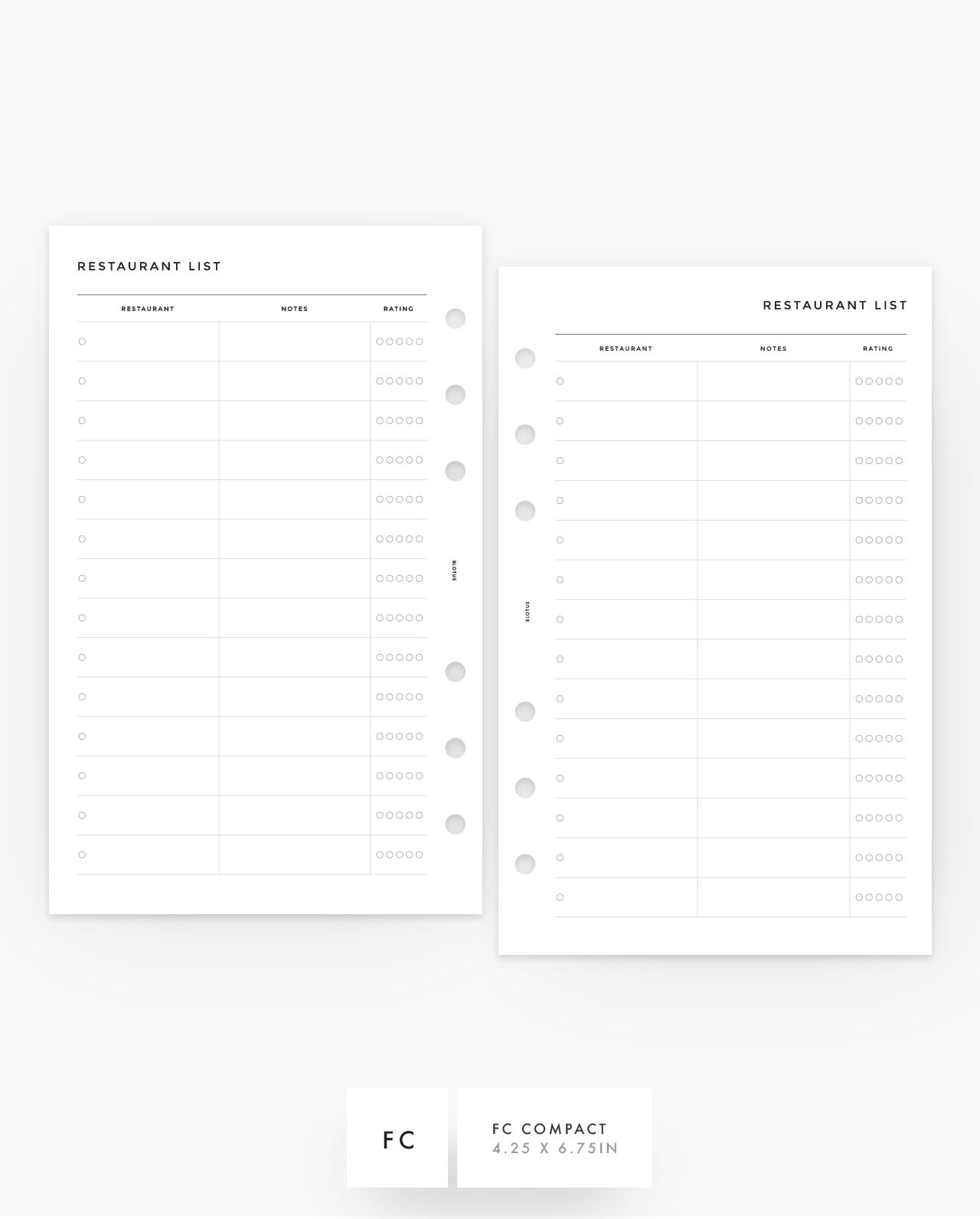 MN259 - Restaurant List - Printable Planner Inserts PDF