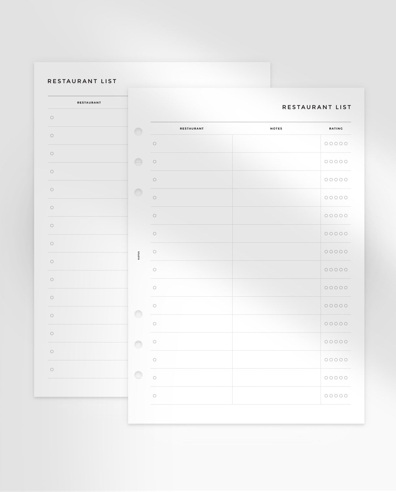 MN259 - Restaurant List - Printable Planner Inserts PDF