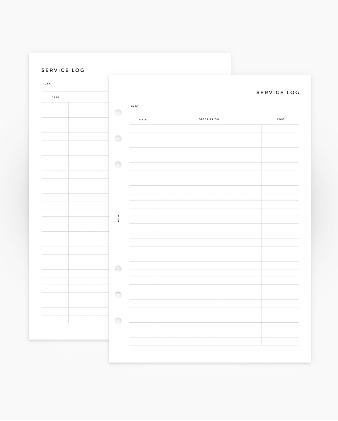 MN220 - Service Log - Printable Planner Inserts PDF