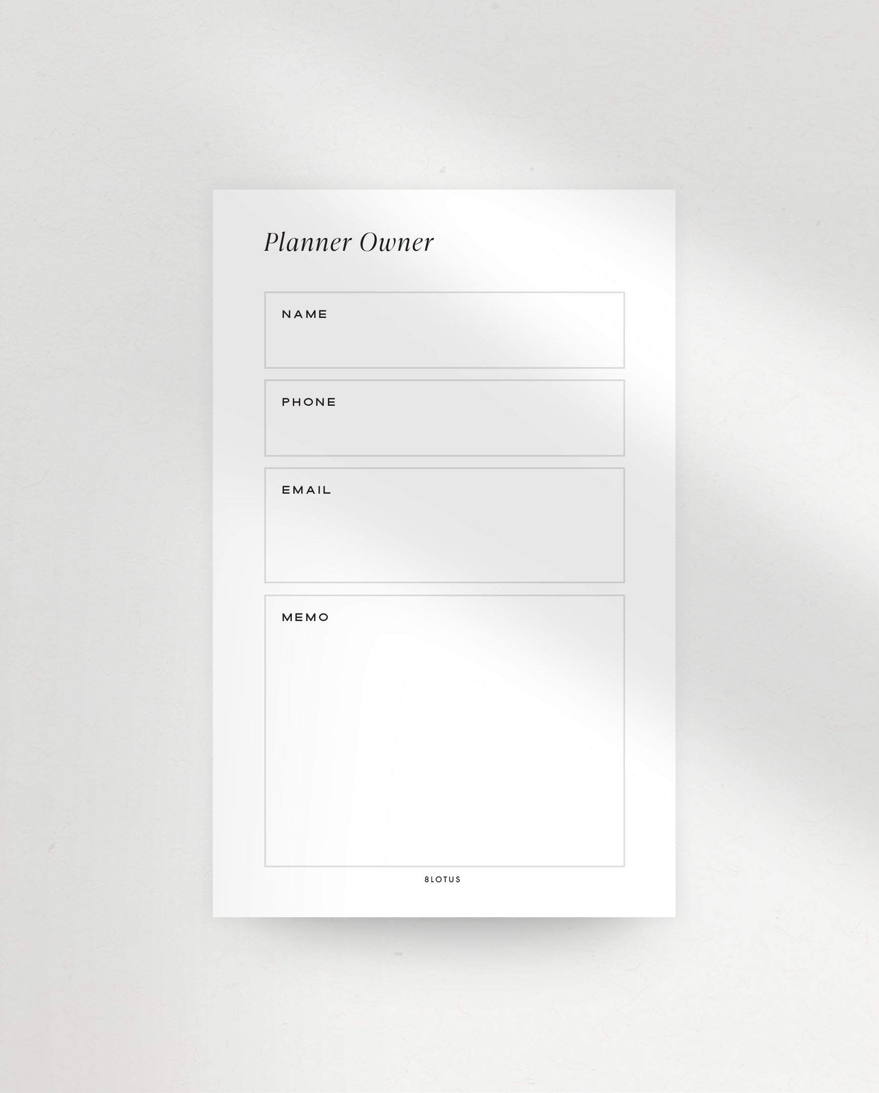 VC001 - Planner Owner - Vertical Planner Card